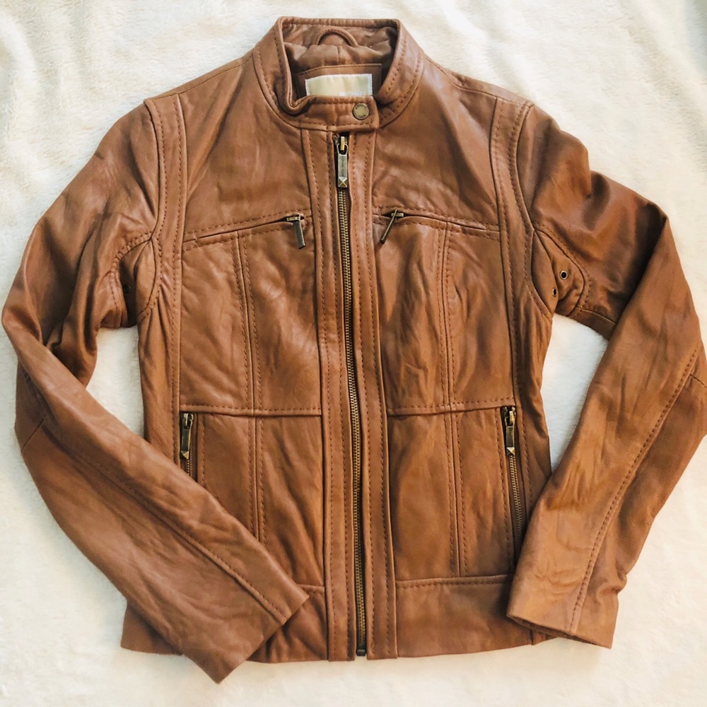 NWOT Michael Kors Tan Leather Moto Jacket